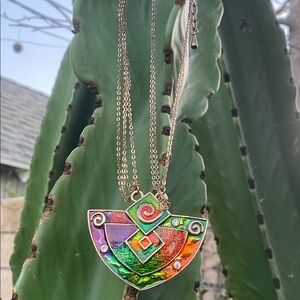 Vintage Enamel Geometric Pendant Necklace